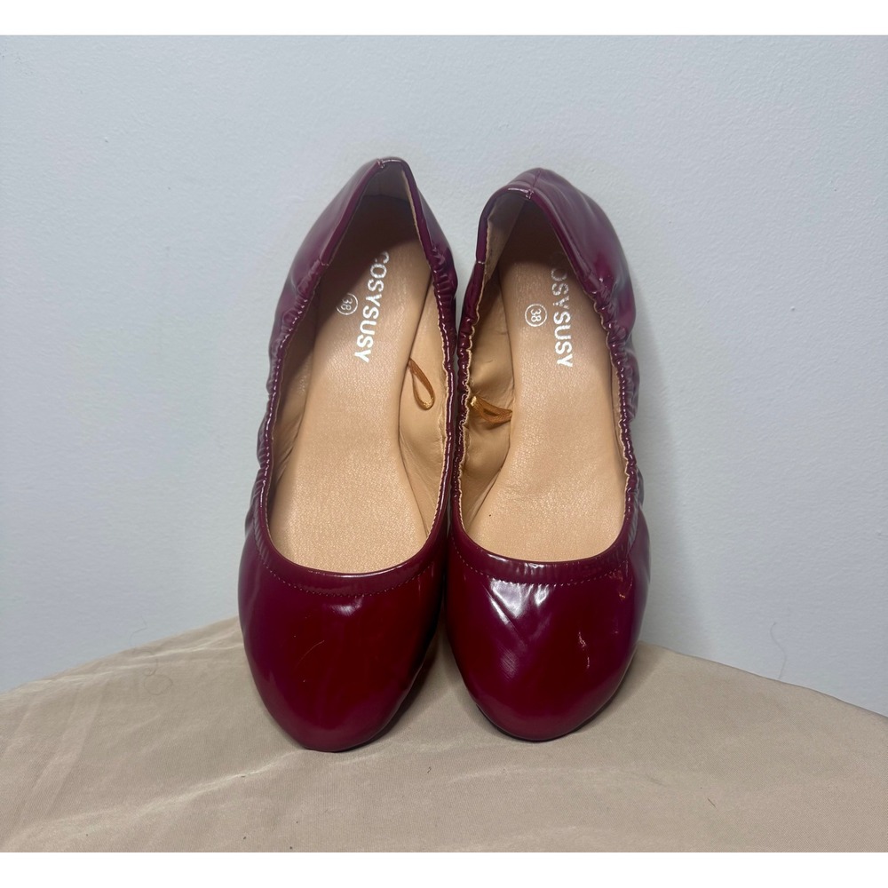 Cosysusy Burgundy Patent Leather Ballet Flats Women EU 38 US 7.5